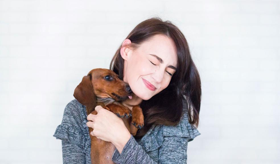 Woman In Grey Top Hugging Brown Dachshund